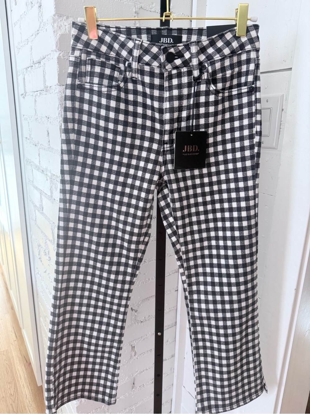 Just Black Denim Gingham Straight Cropped Jeans
